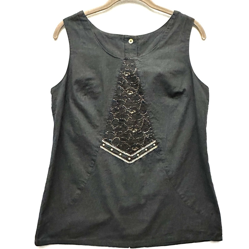Varda Garfinkel ‎ S Small Vintage Gold Lace Snap Button Back Sleeveless Top